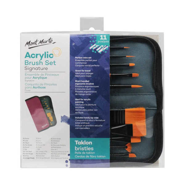 Picture of Mont Marte Taklon Brush Set in Wallet 11pce - Acrylic