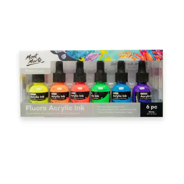 Picture of Mont Marte Fluro Acrylic Ink Set 6pk